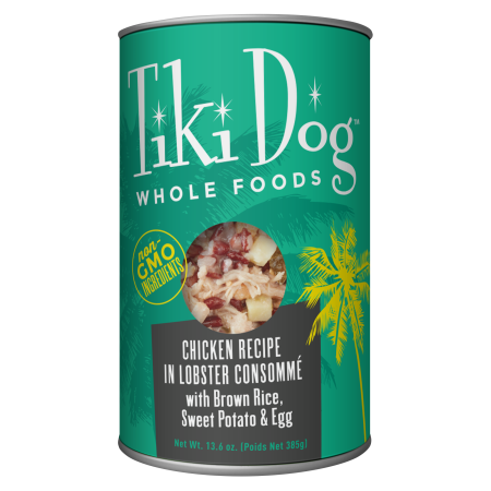 Tiki Dog Whole Foods Chicken in Lobster Consommé with Brown Rice, Sweet Potato & Egg Dog Wet Food, 385g - تيكي — للكلاب طعام رطب بنكهة الدجاج، 385 جم