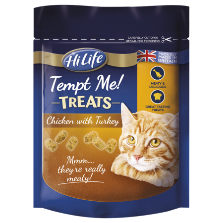 HiLife Tempt Me Cat Treats Chicken with Turkey, 60g - هيليفي تيمبت مي — للقطط مكافآت بنكهة الدجاج، 60 جم