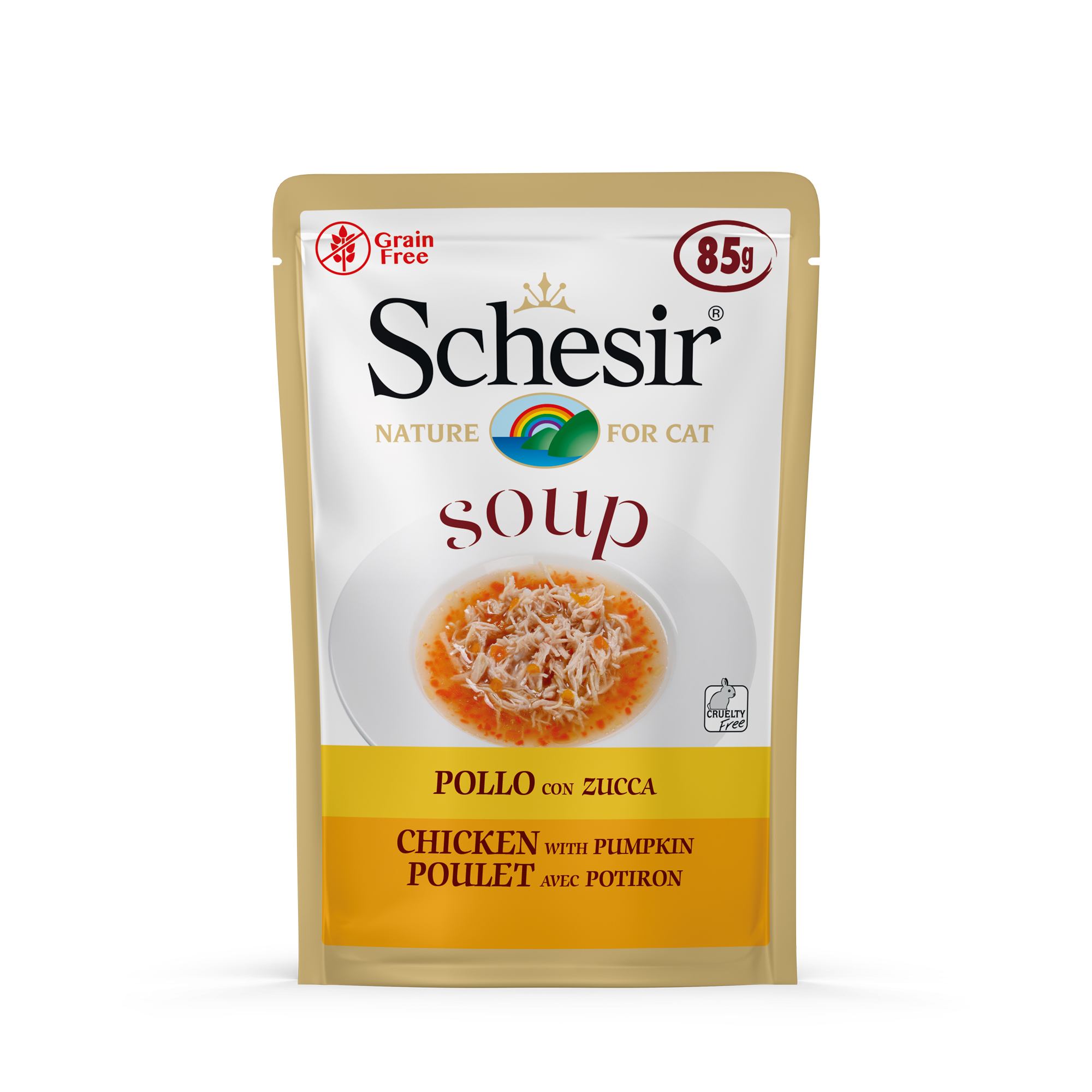 Schesir Soup Chicken with Pumpkin Wet Cat Food, 85g - شيسير سوب تشيكين — للقطط طعام رطب بنكهة الدجاج، 85 جم