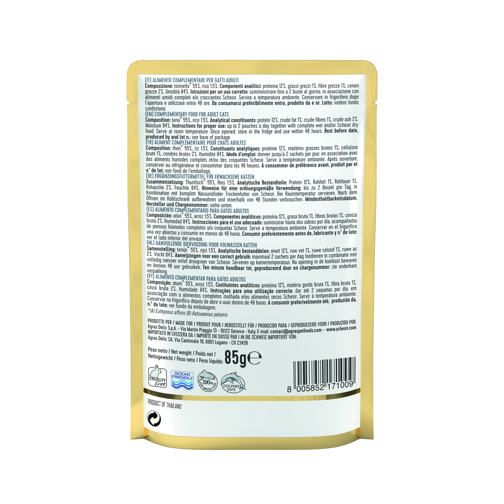 Schesir Tuna Pouch Wet Cat Food, 85g - شيسير تونا — للقطط طعام رطب بنكهة التونة، 85 جم - Image 4