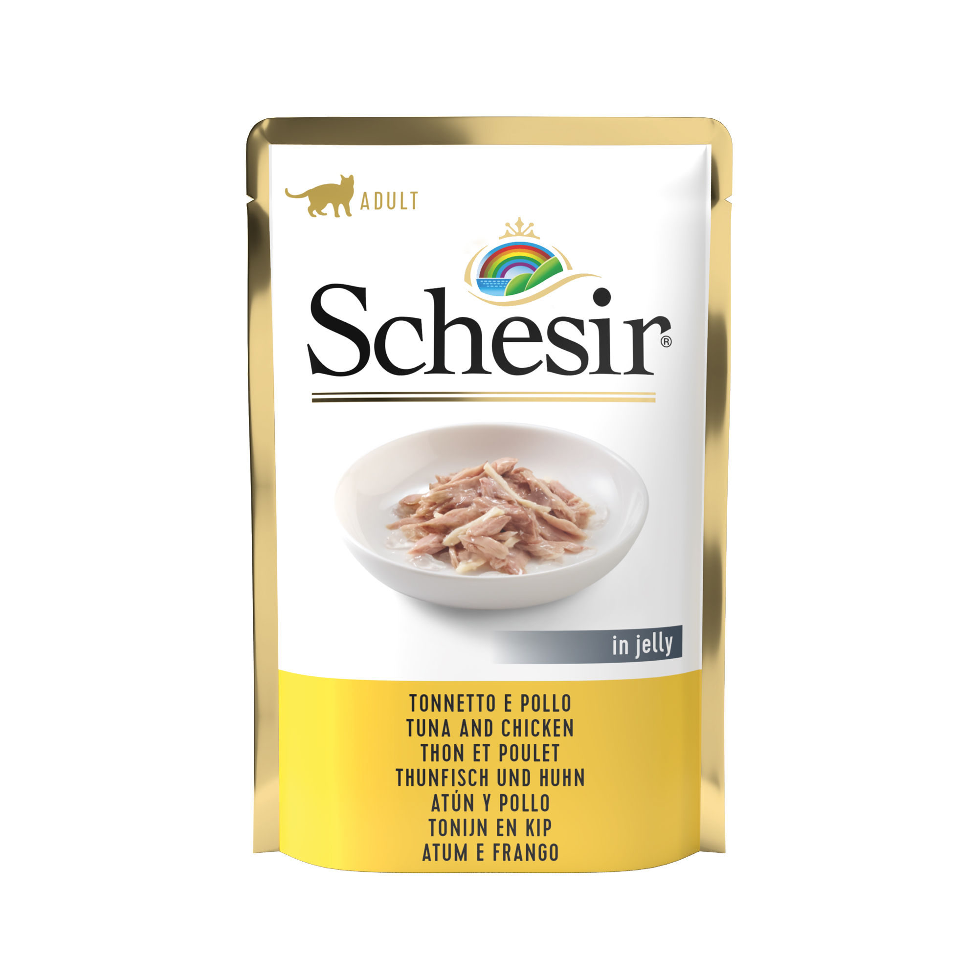 Schesir Tuna and Chicken Pouch Wet Cat Food, 85g - شيسير تونا اند — للقطط طعام رطب بنكهة الدجاج، 85 جم