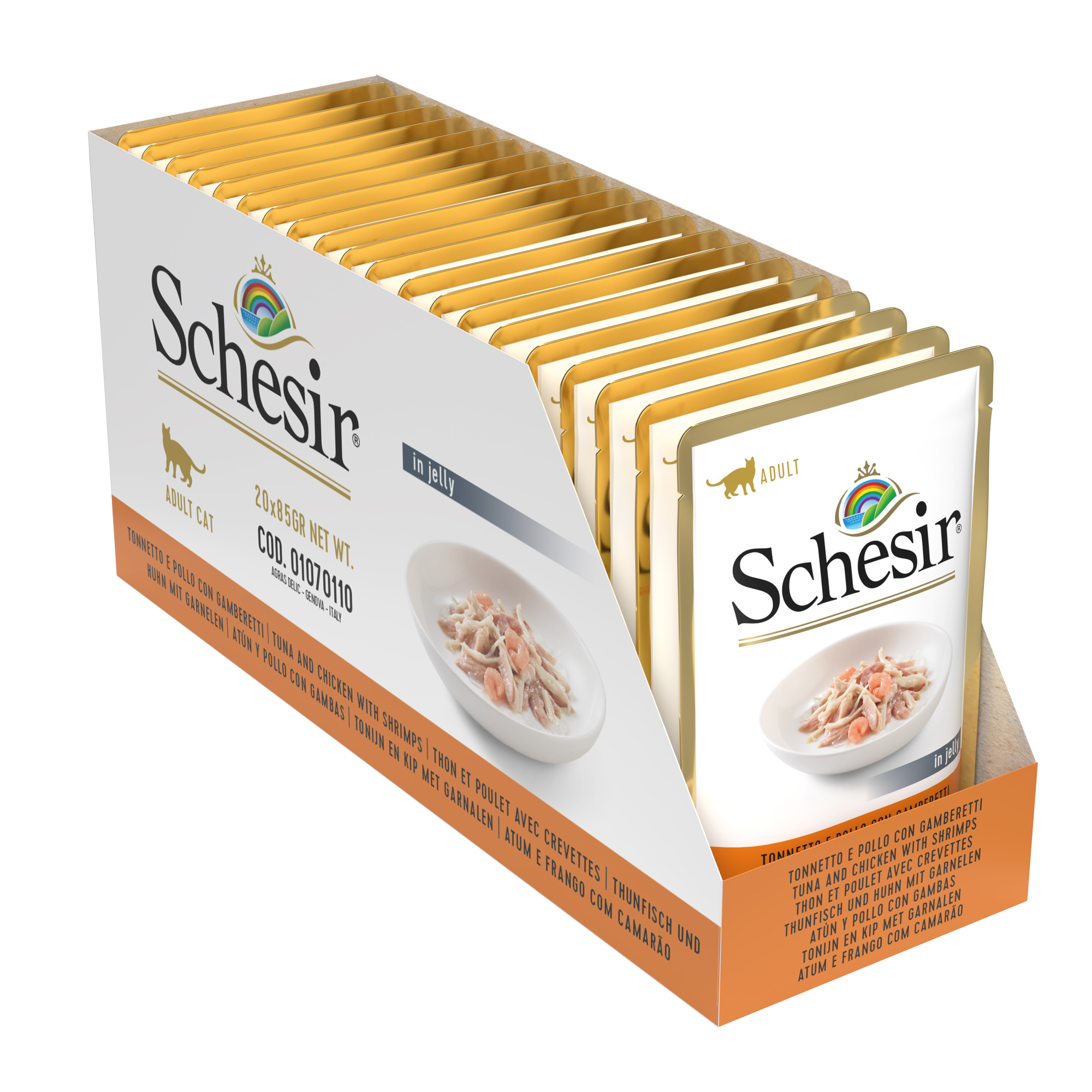 Schesir Tuna and Chicken with Shrimp Pouch Wet Cat Food, 85g - شيسير تونا اند — للقطط طعام رطب بنكهة الدجاج، 85 جم - Image 6