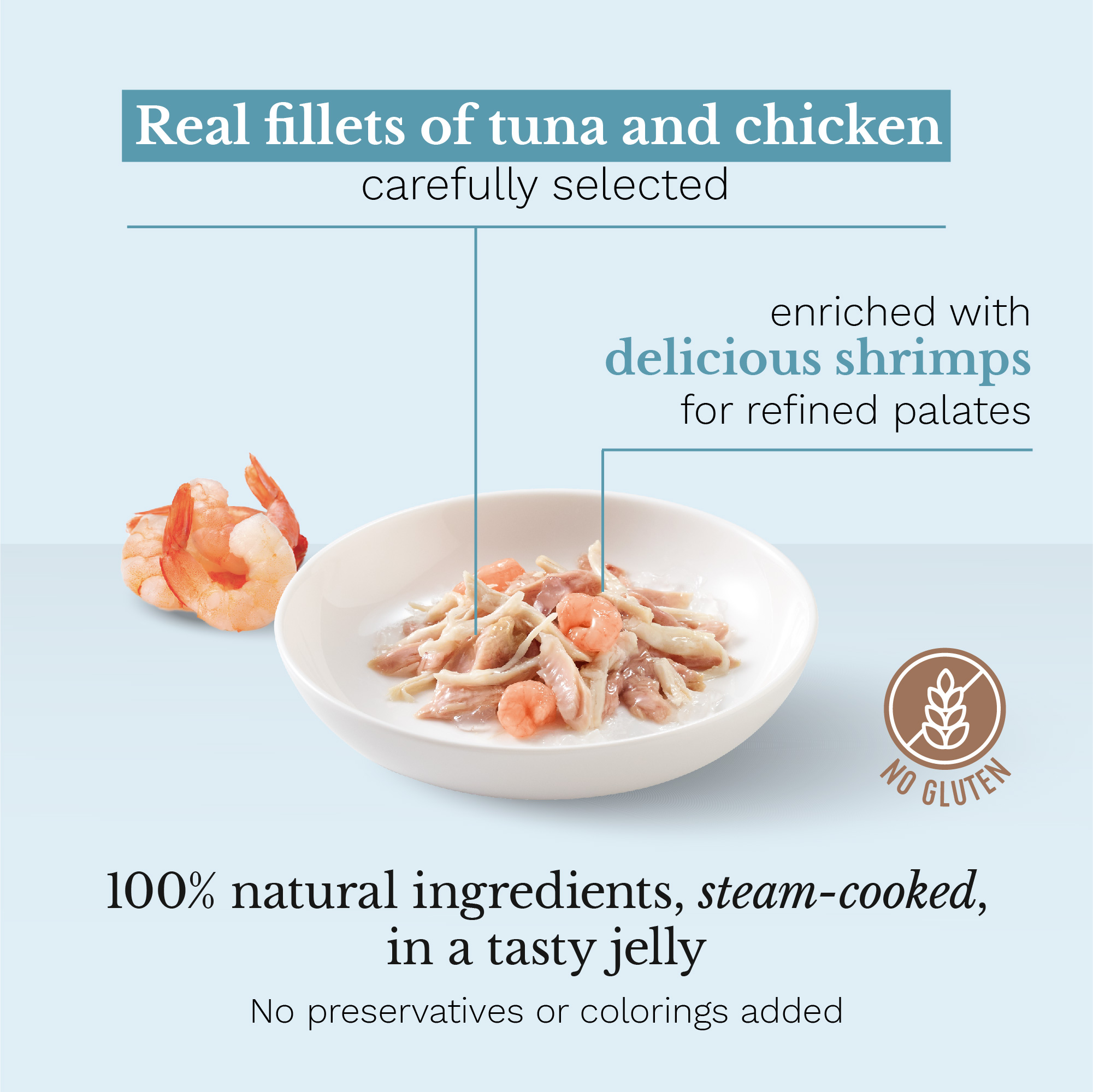 Schesir Tuna and Chicken with Shrimp Pouch Wet Cat Food, 85g - شيسير تونا اند — للقطط طعام رطب بنكهة الدجاج، 85 جم - Image 2