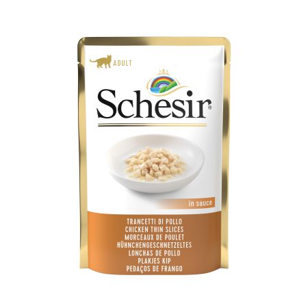 Schesir Chicken Thin Slices in Gravy Pouch Wet Cat Food, 85g - شيسير تشيكين ثين — للقطط طعام رطب بنكهة الدجاج، 85 جم
