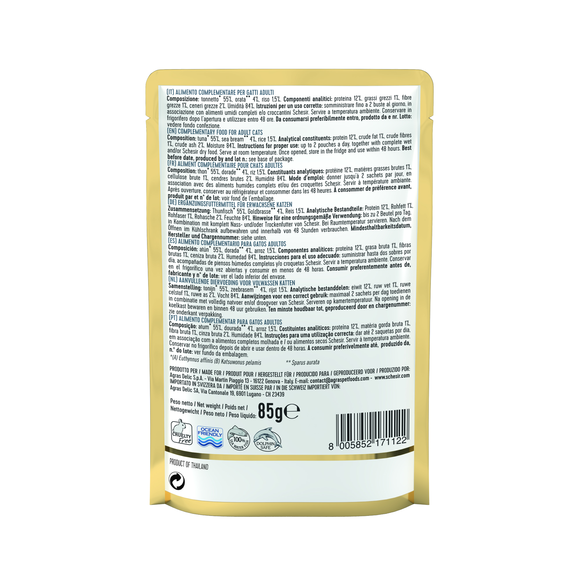 Schesir Tuna with Seabream Pouch Wet Cat Food, 85g - شيسير تونا ويث — للقطط طعام رطب بنكهة التونة، 85 جم - Image 4