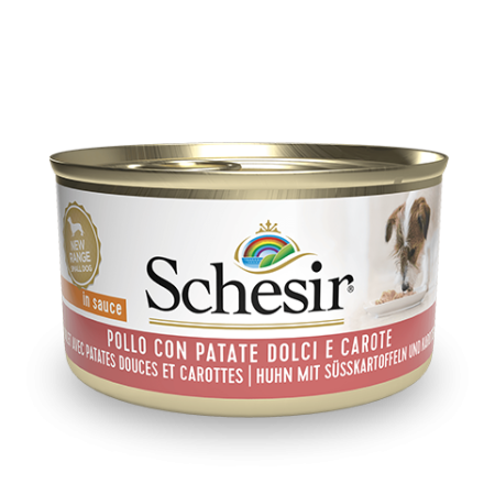 Schesir Chicken with Potatoes and Carrots Wet Dog Food, 85g - شيسير تشيكين ويث — للكلاب طعام رطب بنكهة الدجاج، 85 جم