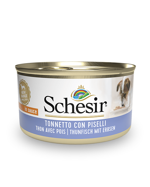Schesir Tuna with Peas Wet Dog Food, 85g - شيسير تونا ويث — للكلاب طعام رطب بنكهة التونة، 85 جم