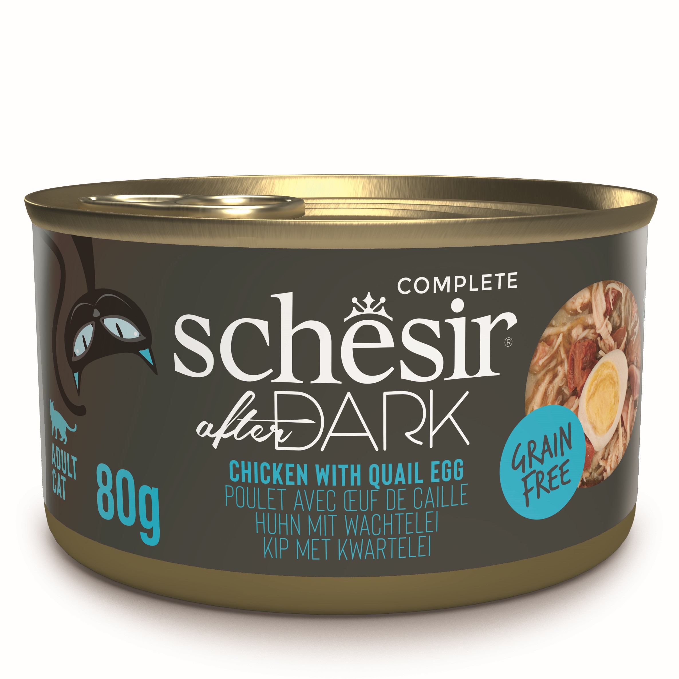 Schesir After Dark Chicken & Quail Egg in Broth Wet Cat Food, 80g - شيسير أفتير دارك — للقطط طعام رطب بنكهة الدجاج، 80 جم