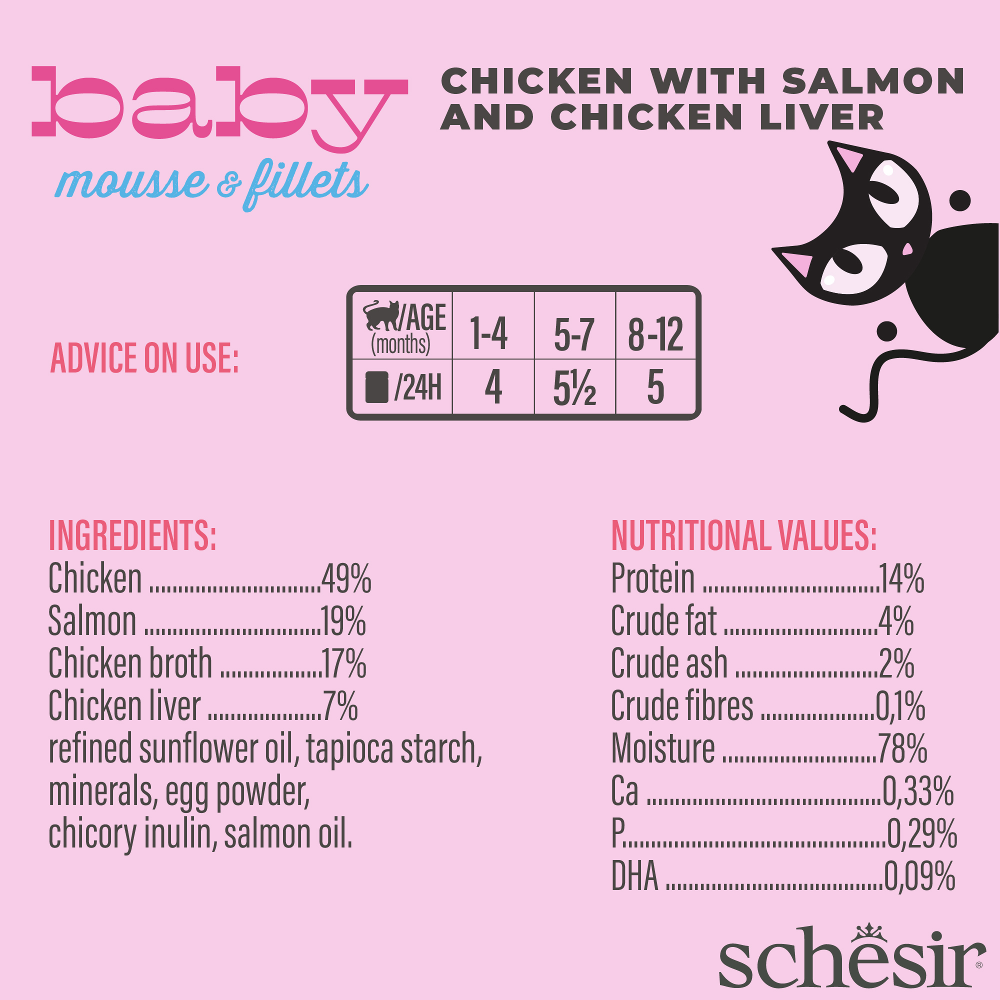 Schesir Baby Mousse & Fillets For Baby Cats Above 1+ Month, 3 Cans - شيسير بابي موسسي — للقطط طعام رطب - Image 3