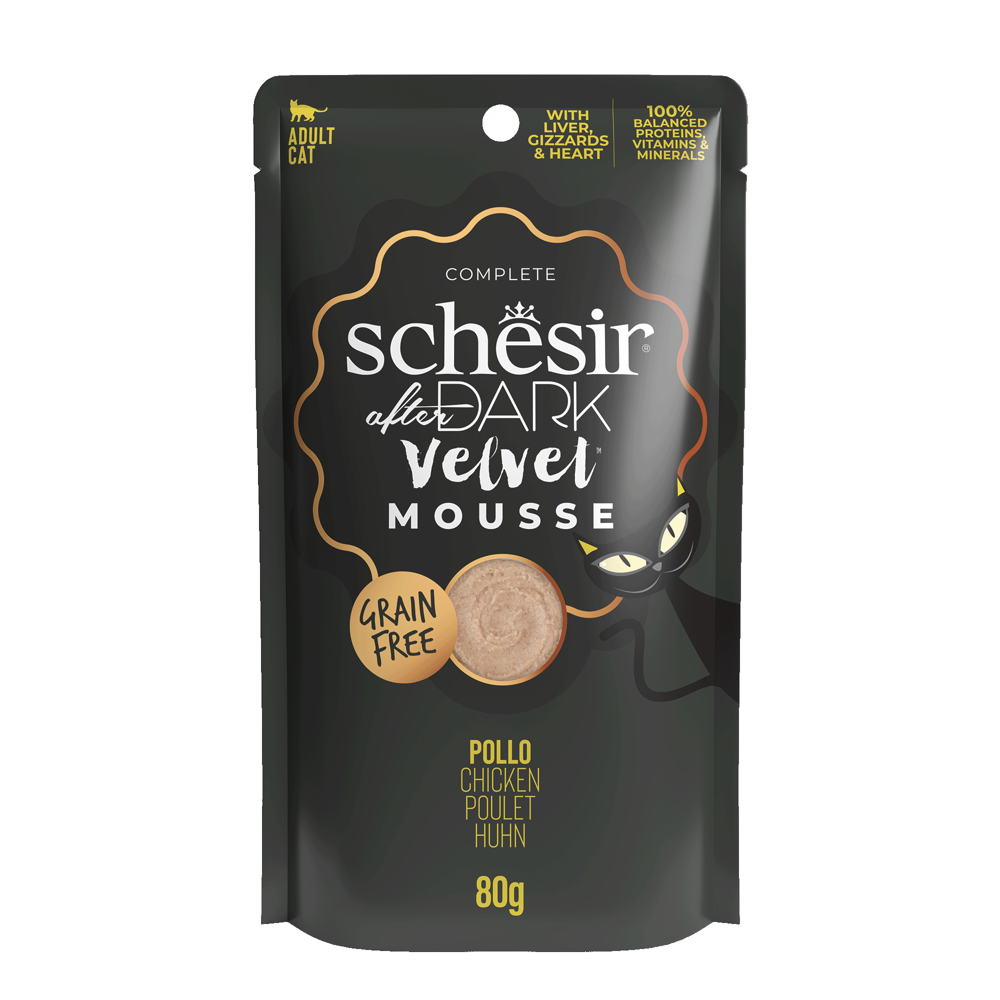 Schesir After Dark Velvet Mousse Chicken Wet Cat Food, 80g - شيسير أفتير دارك — للقطط طعام رطب بنكهة الدجاج، 80 جم