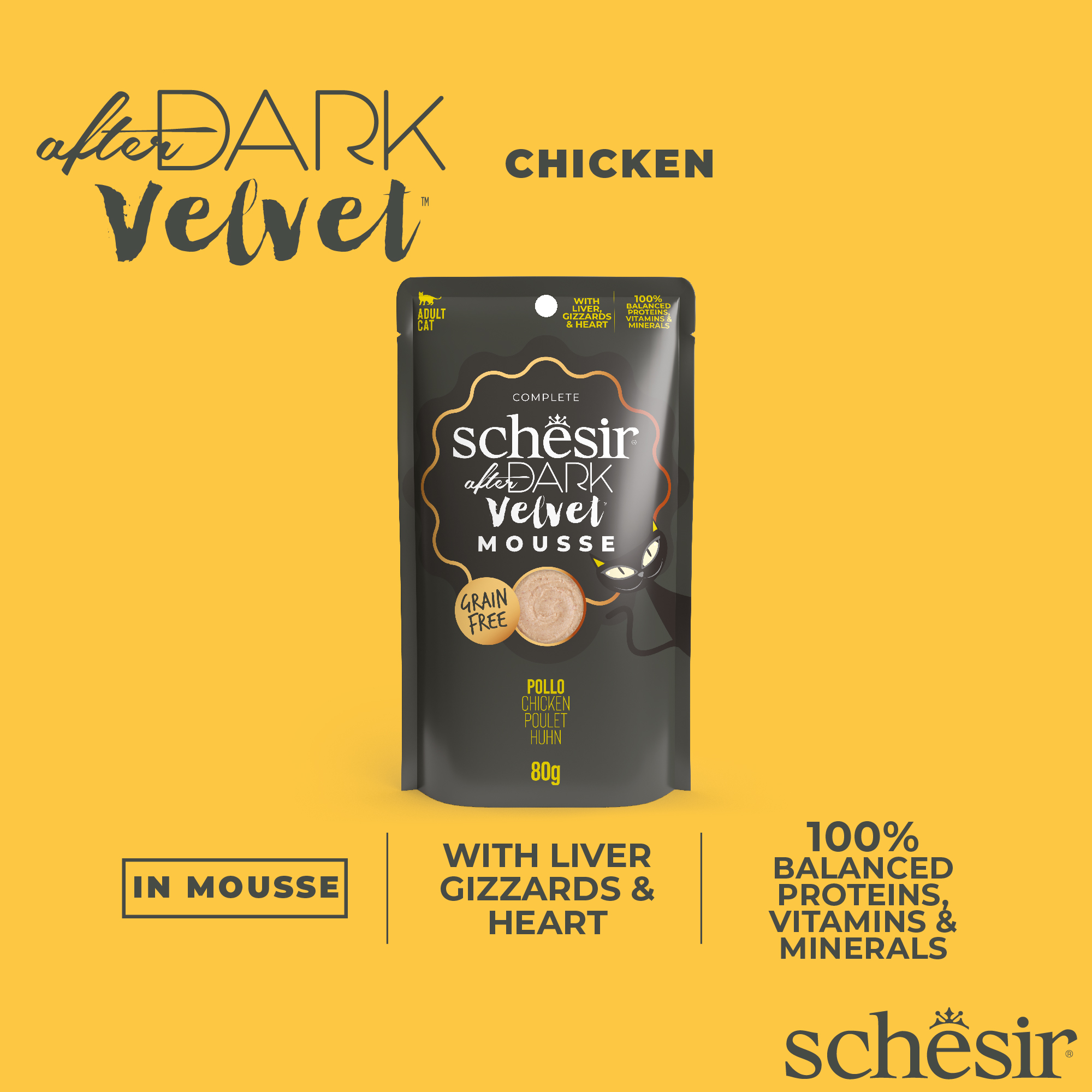 Schesir After Dark Velvet Mousse Chicken Wet Cat Food, 80g - شيسير أفتير دارك — للقطط طعام رطب بنكهة الدجاج، 80 جم - Image 4