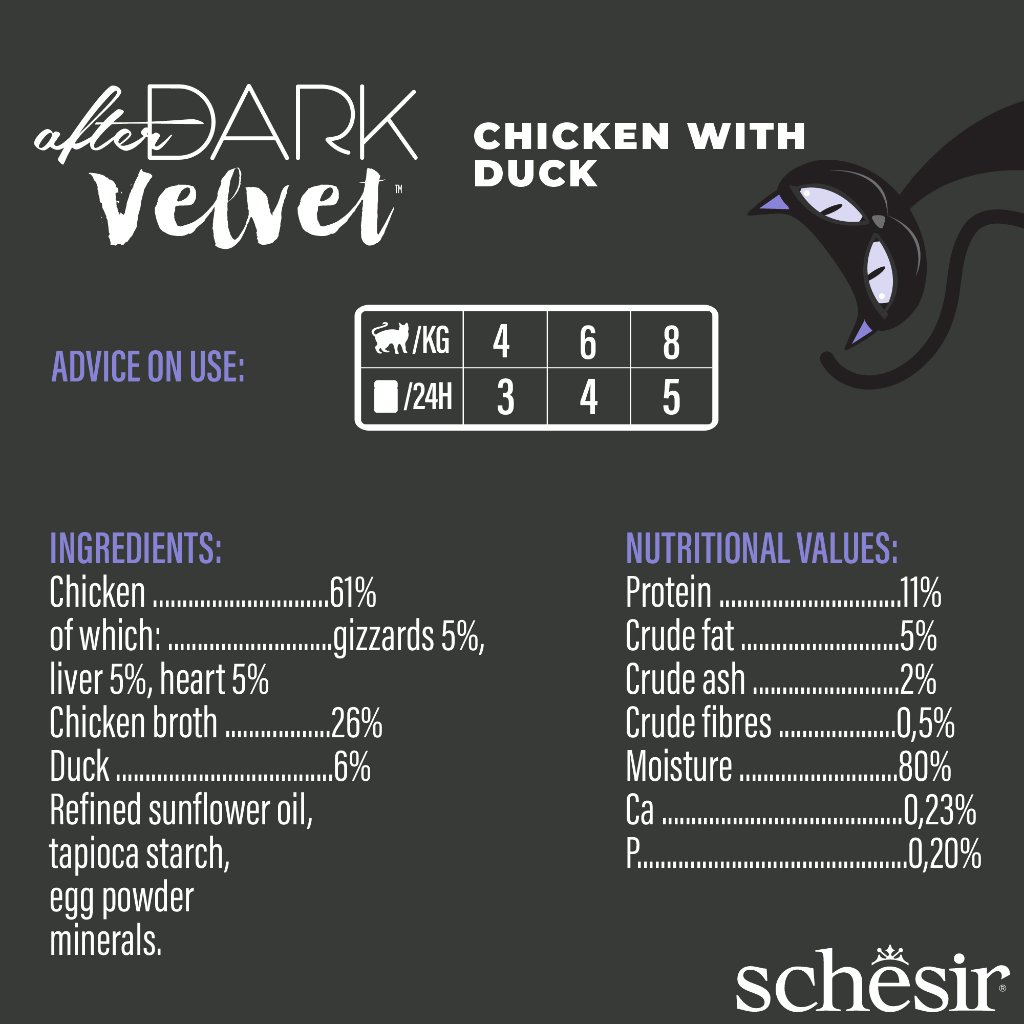 Schesir After Dark Velvet Mousse Chicken & Duck Wet Cat Food, 80g - شيسير أفتير دارك — للقطط طعام رطب بنكهة الدجاج، 80 جم - Image 2