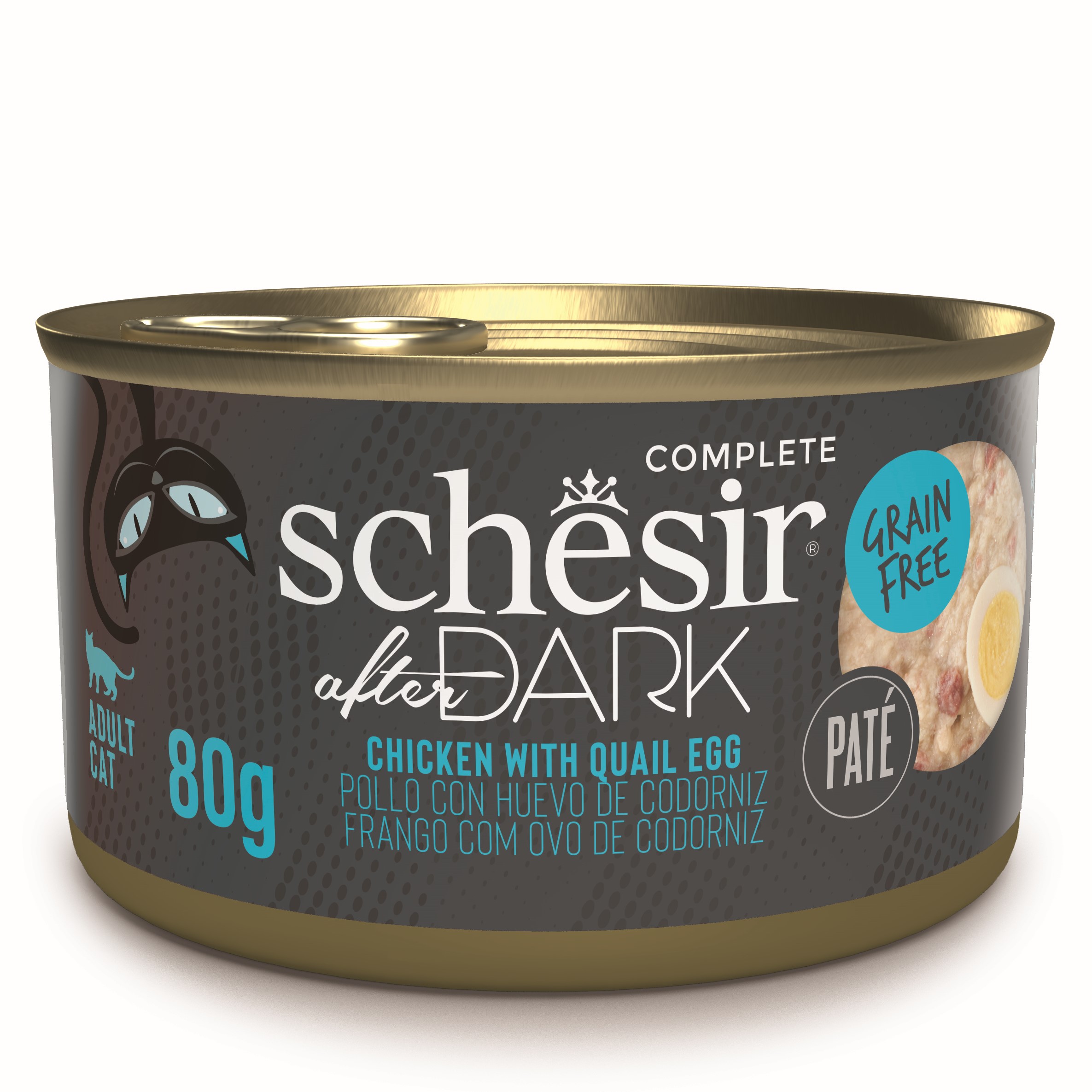 Schesir After Dark Pate Chicken & Quail Egg in Broth Cat Wet Food, 80g - شيسير أفتير دارك — للقطط طعام رطب بنكهة الدجاج، 80 جم