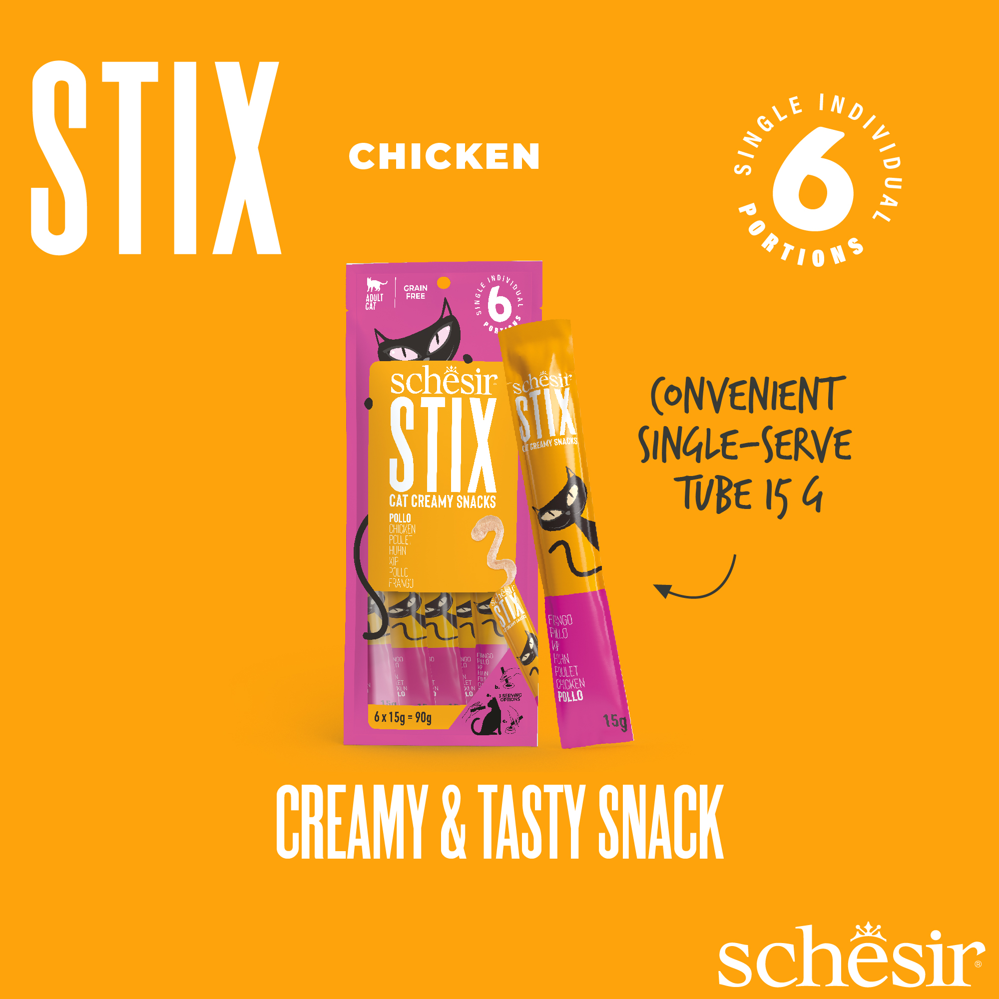 Schesir Stix! Chicken Mousse Cat Treat, 6 Pieces - شيسير ستيكس! تشيكين — للقطط مكافآت بنكهة الدجاج - Image 3
