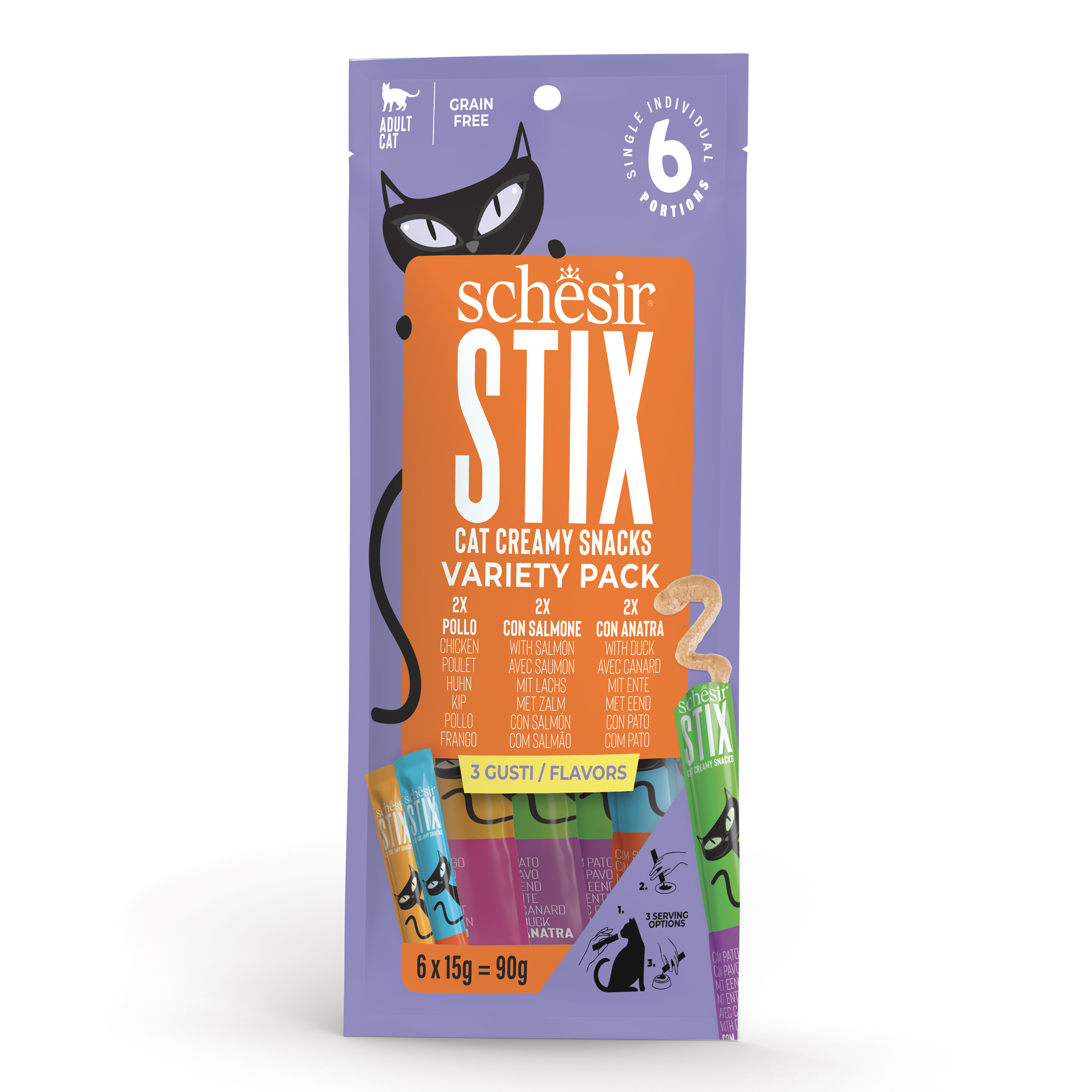 Schesir Stix! Variety Pack Cat Treat, 6 Pieces - شيسير ستيكس! فاريتي — للقطط مكافآت