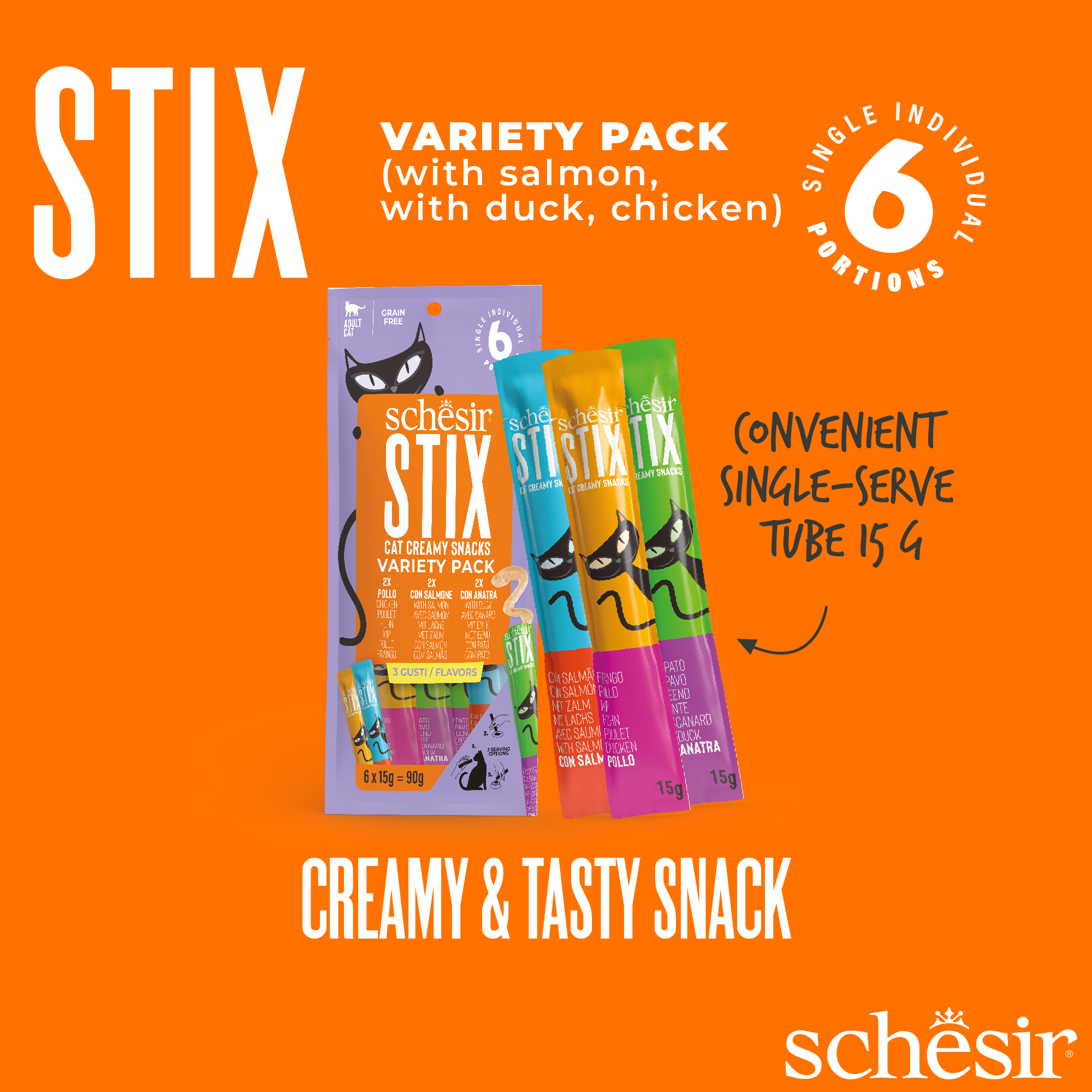 Schesir Stix! Variety Pack Cat Treat, 6 Pieces - شيسير ستيكس! فاريتي — للقطط مكافآت - Image 2