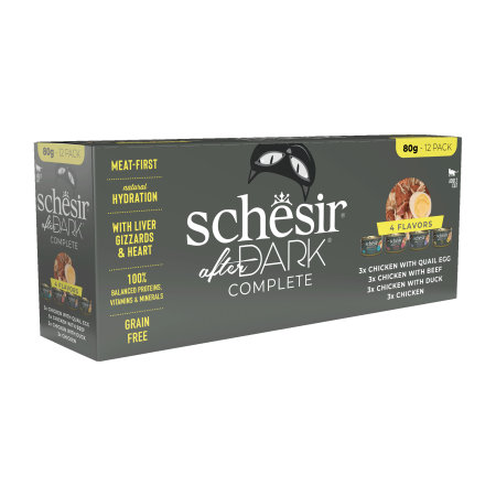 Schesir After Dark Variety Pack Wet Cat Food, Pack of 12 x 80g - شيسير أفتير دارك — للقطط طعام رطب، عدد 12 × 80 جم، 80 جم