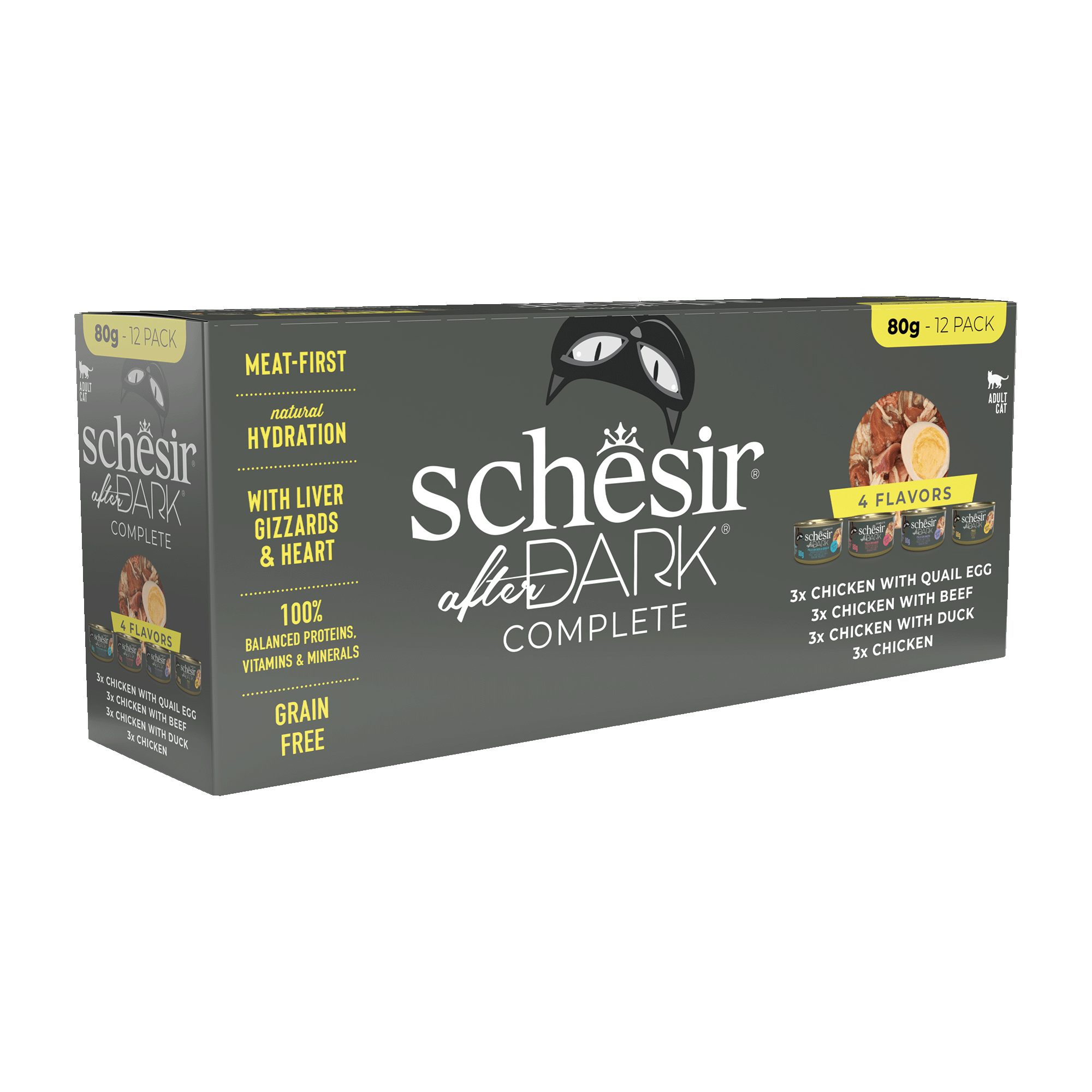Schesir After Dark Variety Pack Wet Cat Food, Pack of 12 x 80g - شيسير أفتير دارك — للقطط طعام رطب، عدد 12 × 80 جم، 80 جم