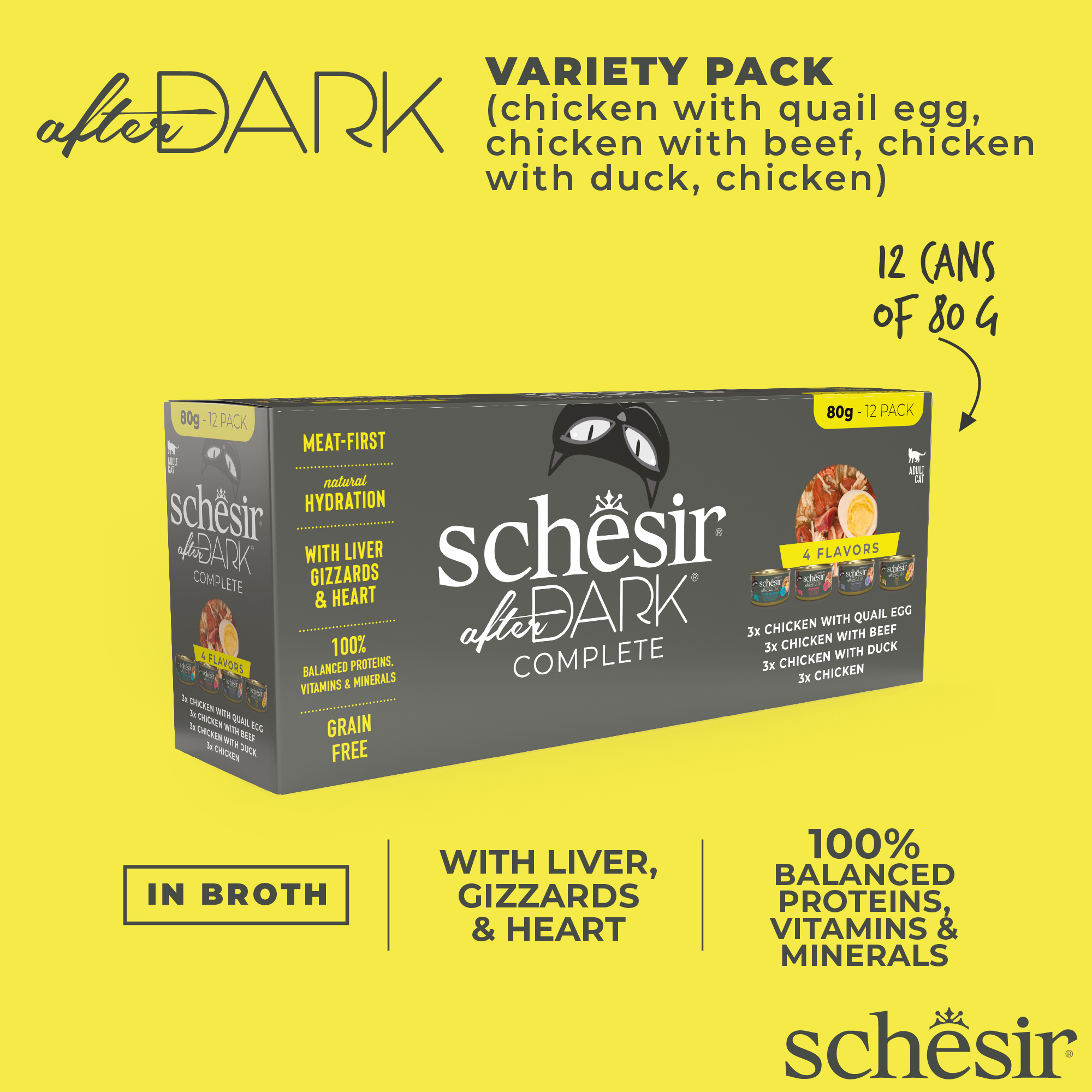 Schesir After Dark Variety Pack Wet Cat Food, Pack of 12 x 80g - شيسير أفتير دارك — للقطط طعام رطب، عدد 12 × 80 جم، 80 جم - Image 3