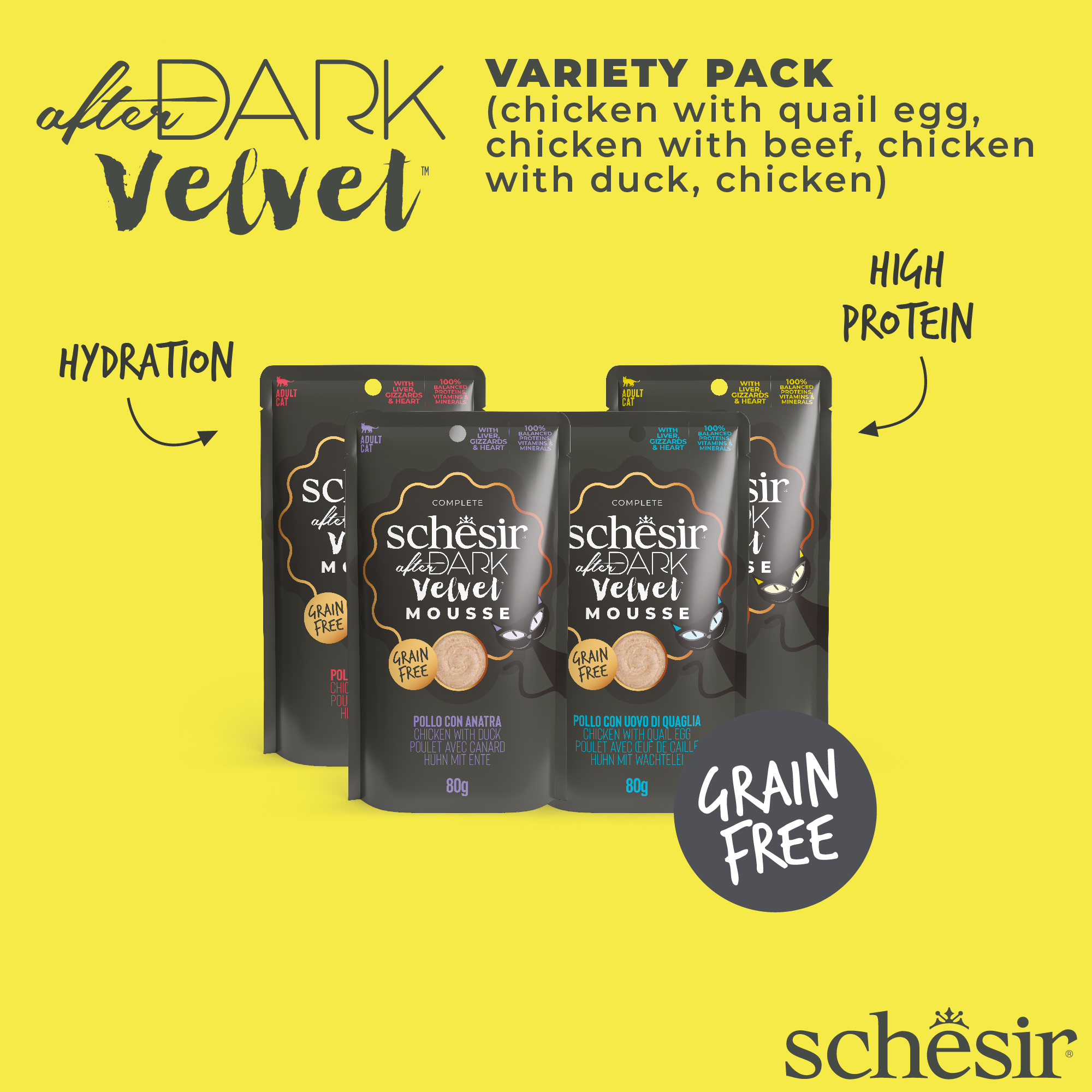Schesir After Dark Velvet Mousse Variety Pack Wet Cat Food, Pack of 12 x 80g - شيسير أفتير دارك — للقطط طعام رطب، عدد 12 × 80 جم، 80 جم - Image 2
