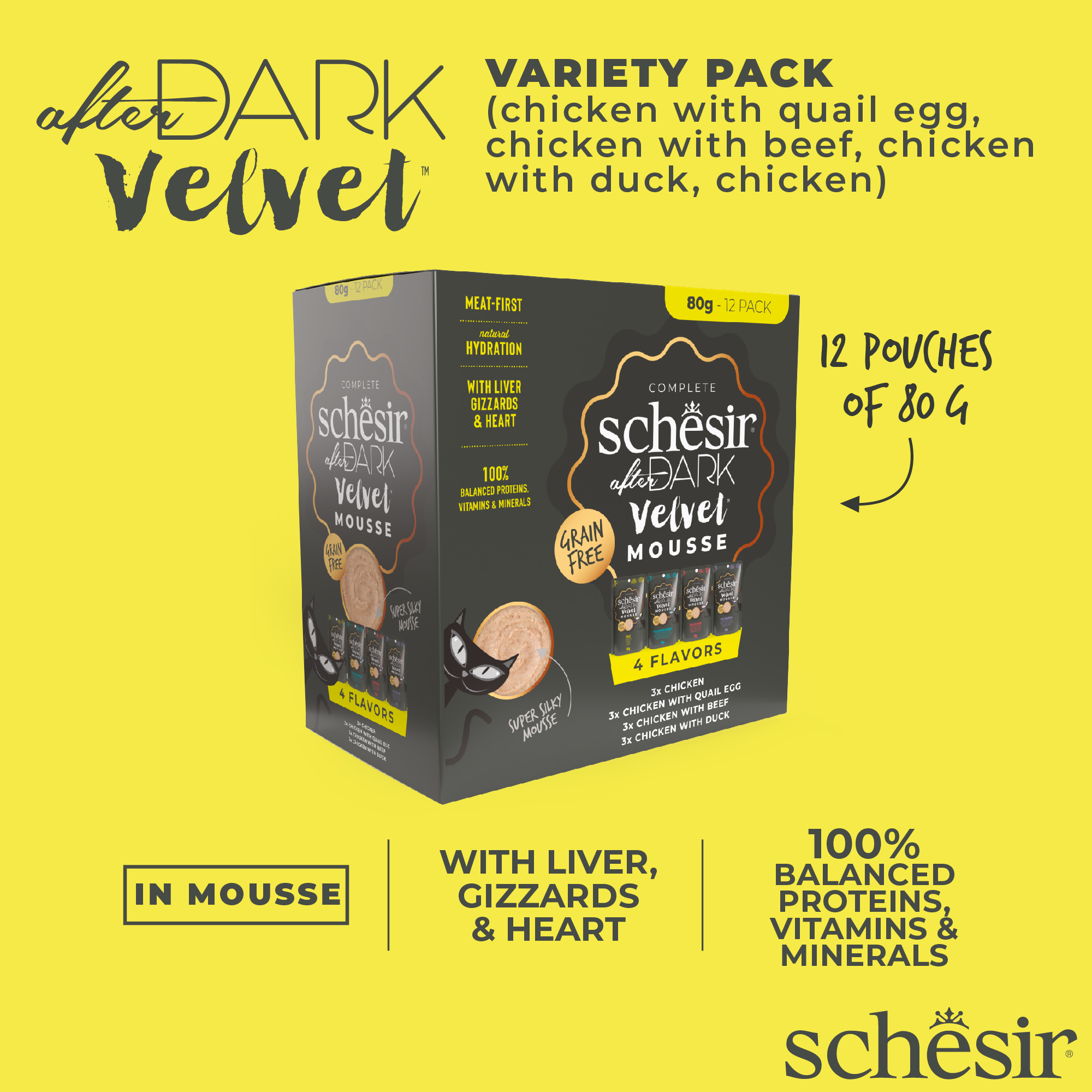 Schesir After Dark Velvet Mousse Variety Pack Wet Cat Food, Pack of 12 x 80g - شيسير أفتير دارك — للقطط طعام رطب، عدد 12 × 80 جم، 80 جم - Image 4