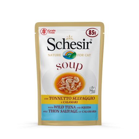 Schesir Soup Wild Tuna & Squids Wet Cat Food, 85g - شيسير سوب ويلد — للقطط طعام رطب بنكهة التونة، 85 جم