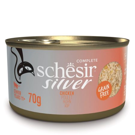 Schesir Silver Chicken For Senior Cats Wet Cat Food, 70g - شيسير سيلفير تشيكين — للقطط طعام رطب بنكهة الدجاج الكبيرة، 70 جم