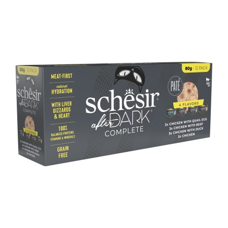 Schesir After Dark Pate Variety Pack Wet Cat Food, Pack of 12 x 80g - شيسير أفتير دارك — للقطط طعام رطب، عدد 12 × 80 جم، 80 جم