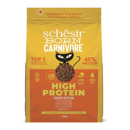 Schesir Born Carnivore Deboned Chicken with Egg Oven BAKED Dry Cat Food, 1.25kg - شيسير بورن كارنيفوري — للقطط طعام جاف بنكهة الدجاج، 1.25 كجم