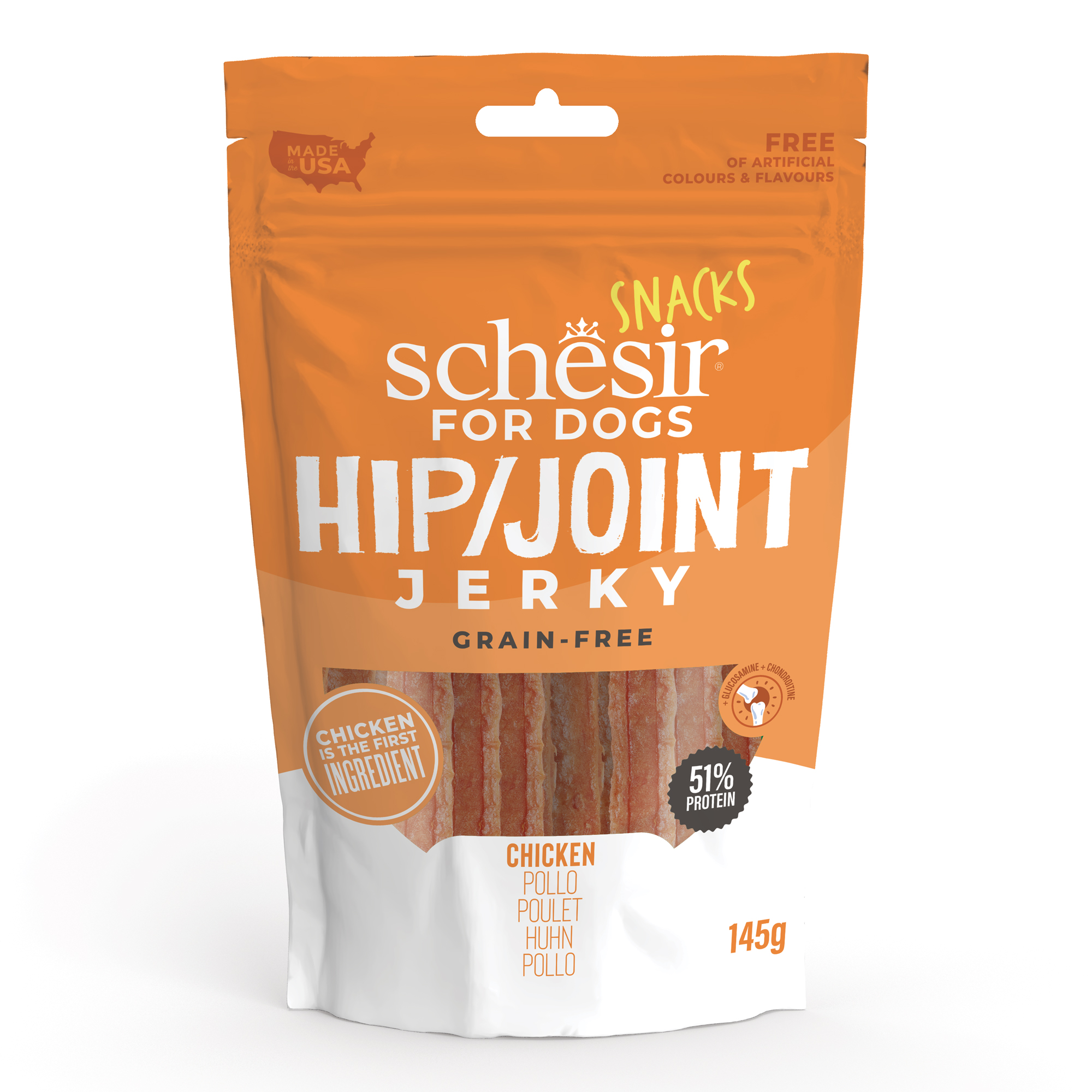 Schesir Snacks, Hip & Joints Chicken Jerky Dog Treats, 145g - شيسير سناكس — للكلاب مكافآت بنكهة الدجاج، 145 جم