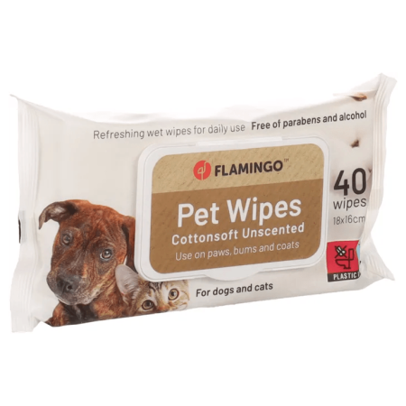 Flamingo Unscented Pet Wipes, 40 Wipes - فلامينجو ونسكينتيد بيت