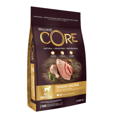 Wellness CORE Senior Original Turkey with Chicken Dry Dog Food, 1.8kg - أويللنيسس كوري — للكلاب طعام جاف بنكهة الدجاج الكبيرة، 1.8 كجم