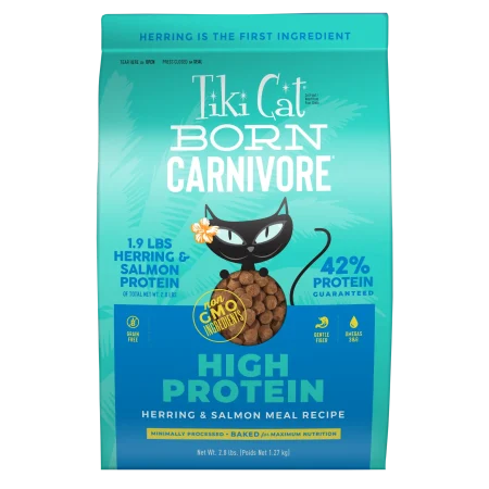 TikiCat Born Carnivore Herring & Salmon BAKED Dry Cat and Kitten Food - تيكيكات بورن كارنيفوري — للقطط طعام جاف بنكهة السلمون القطط الصغيرة