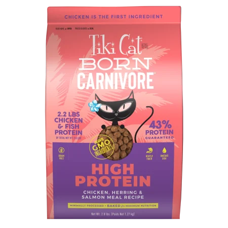 TikiCat Born Carnivore Chicken, Herring & Salmon BAKED Dry Cat and Kitten Food - تيكيكات بورن كارنيفوري — للقطط طعام جاف بنكهة الدجاج القطط الصغيرة