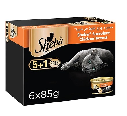 Sheba Succulent Chicken Breast Wet Cat Food, 85g, (5 + 1 Free) - شيبا سوككولينت تشيكين — للقطط طعام رطب بنكهة الدجاج، 85 جم