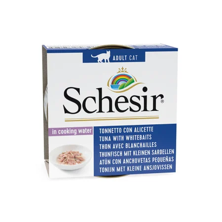 Schesir Tuna with Whitebait in Cooking Water Wet Cat Food, 85g - شيسير تونا ويث — للقطط طعام رطب بنكهة التونة، 85 جم
