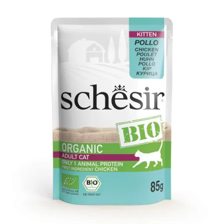 Schesir Organic Chicken Wet Kitten Food, 85g - شيسير أورجانيك تشيكين — للقطط طعام رطب بنكهة الدجاج القطط الصغيرة، 85 جم