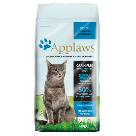 Applaws Adult Ocean Fish with Salmon Dry Cat Food, 1.8 kg - أبلاوز — للقطط طعام جاف بنكهة السلمون البالغة، 1.8 كجم