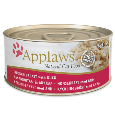 Applaws Chicken Breast with Duck Wet Cat Food, 70 g - أبلاوز تشيكين برياست — للقطط طعام رطب بنكهة الدجاج، 70 جم