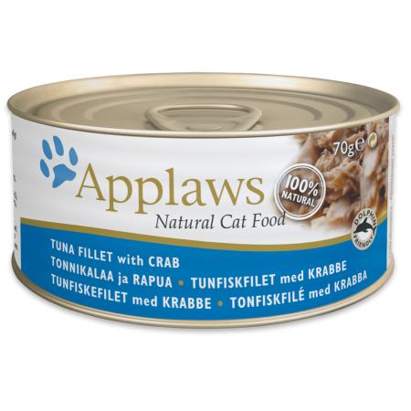 Applaws Tuna Fillet with Crab Wet Cat Food, 70 g - أبلاوز تونا فيلليت — للقطط طعام رطب بنكهة التونة، 70 جم