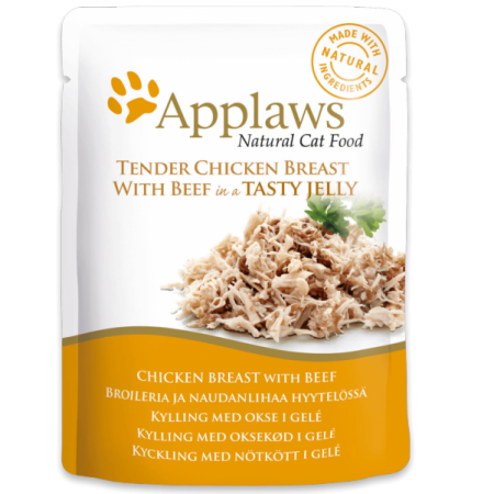 Applaws Chicken with Beef in Jelly Wet Cat Food, 70 g - أبلاوز تشيكين ويث — للقطط طعام رطب بنكهة الدجاج، 70 جم