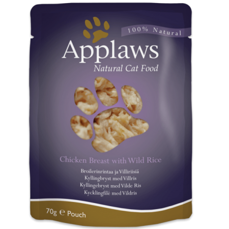 Applaws Chicken with Wild-Rice in Broth Wet Cat Food, 70 g - أبلاوز تشيكين ويث — للقطط طعام رطب بنكهة الدجاج، 70 جم