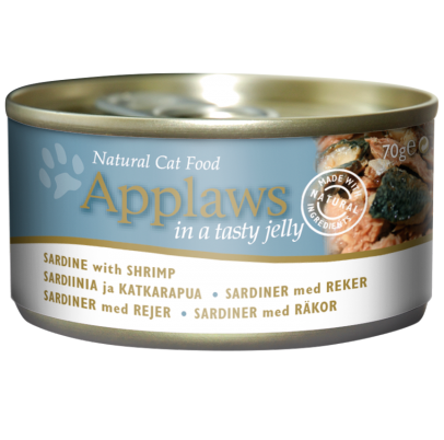 Applaws Sardine with Shrimp in Jelly Wet Cat Food, 70 g - أبلاوز سارديني ويث — للقطط طعام رطب بنكهة السردين، 70 جم
