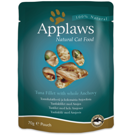 Applaws Tuna with Anchovy in Broth Wet Cat Food, 70 g - أبلاوز تونا ويث — للقطط طعام رطب بنكهة التونة، 70 جم