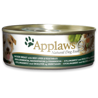 Applaws Chicken Breast with Beef Liver and Vegetables Wet Dog Food, 156 g - أبلاوز تشيكين برياست — للكلاب طعام رطب بنكهة الدجاج، 156 جم