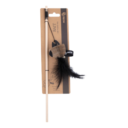 District 70 BAIT Natural Wood Wand Cat Toy, Black - ديستريكت 70 بايت — للقطط