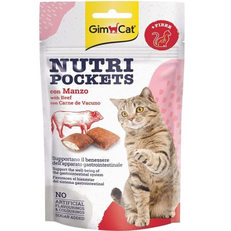 GimCat Nutri Pockets With Beef Cat Treats, 60g - جيمكات نوتري بوكيتس — للقطط مكافآت بنكهة اللحم البقري، 60 جم