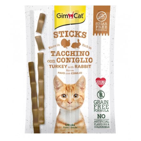 GimCat Sticks Turkey and Rabbit 4 Pieces, 20g - جيمكات ستيكس توركيي — للقطط بنكهة الديك الرومي، 20 جم