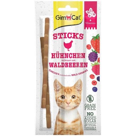 GimCat Sticks Chicken with Wild Berries 3 Pieces, 15g - جيمكات ستيكس تشيكين — للقطط بنكهة الدجاج، 15 جم