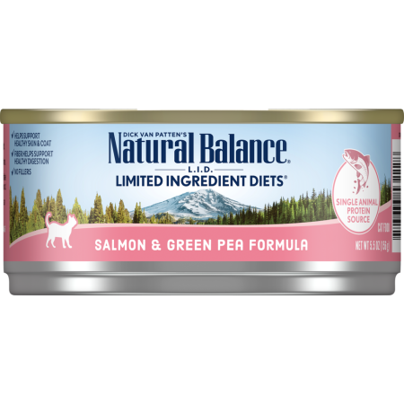 Natural Balance Limited Ingredient Diet Salmon & Green Pea Canned Forrmula Wet Cat Food, 85 g - ناتورال بالانكي ليميتيد — للقطط طعام رطب بنكهة السلمون، 85 جم